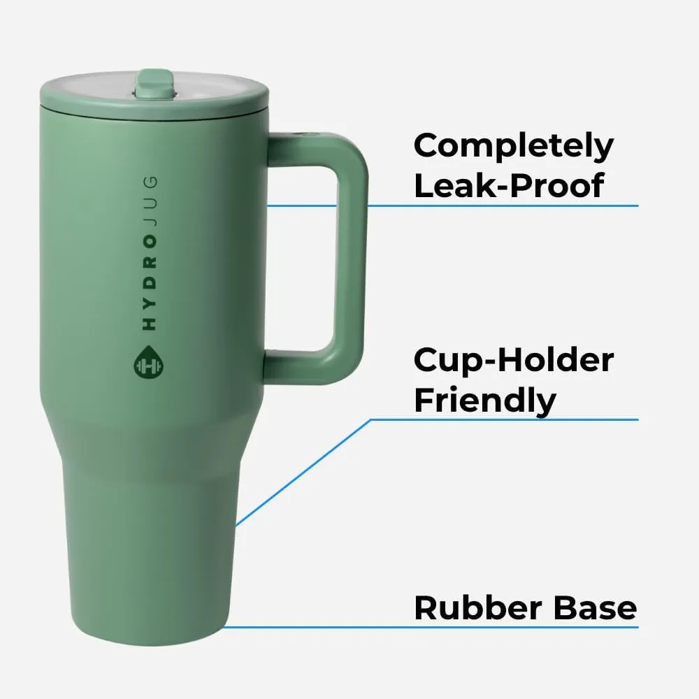 HydroJug Traveler - 40 oz Water Bottle with Handle & Flip Straw - Fits in Cup Holder, Leak Resistant Tumbler-Reusable Insulated Stainless Steel & Rubber Base - Gifts for Women & Men, Harvest Berry