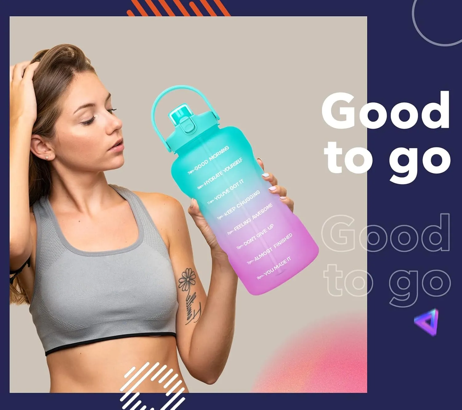 HydroPal 1 Gallon Water Bottles with Straw, 128 oz / 3.8L Water Bottle BPA Free Innovative 2-IN-1 Lid Gym Bottle with Times to Drink Motivational, Large for Sports Fitness Camping Water Jug One Gallon