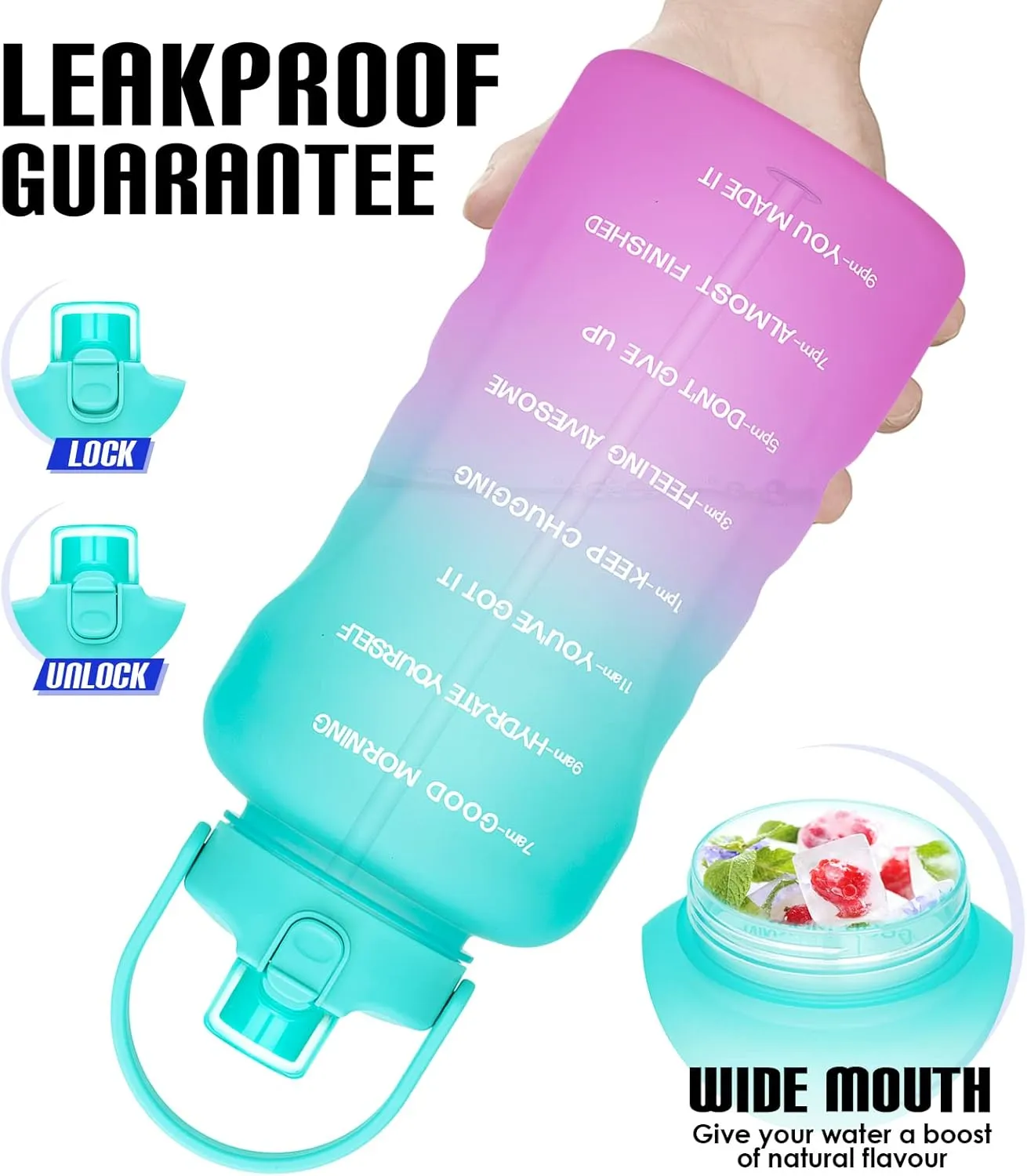 HydroPal 1 Gallon Water Bottles with Straw, 128 oz / 3.8L Water Bottle BPA Free Innovative 2-IN-1 Lid Gym Bottle with Times to Drink Motivational, Large for Sports Fitness Camping Water Jug One Gallon