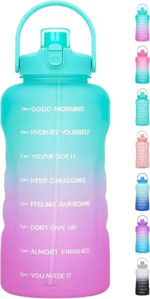 HydroPal 1 Gallon Water Bottles with Straw, 128 oz / 3.8L Water Bottle BPA Free Innovative 2-IN-1 Lid Gym Bottle with Times to Drink Motivational, Large for Sports Fitness Camping Water Jug One Gallon