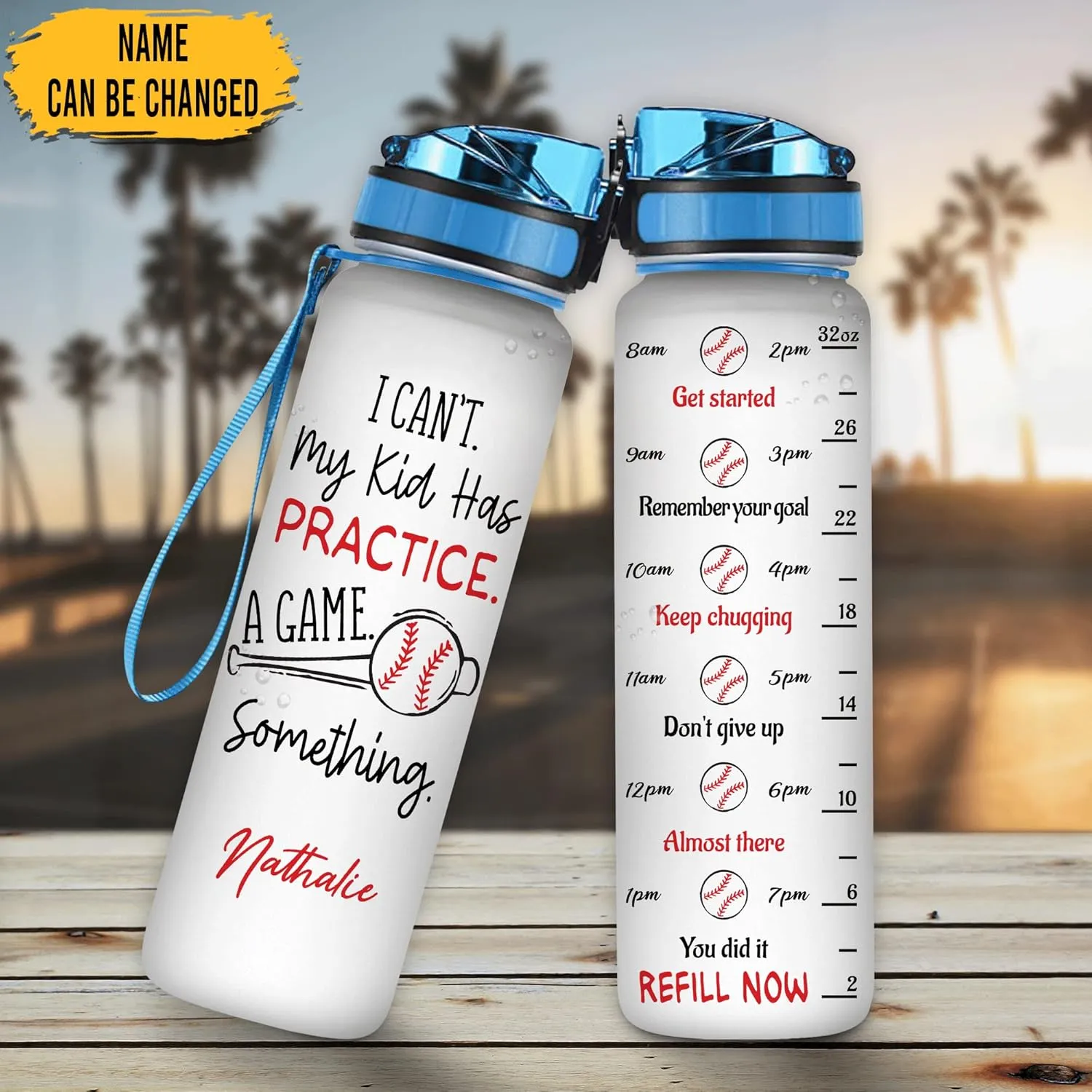 Hyturtle Personalized Baseball 32 Oz Motivational Water Bottle, I Can't My Kid Has Practice A Game Something Custom Name Water Bottle Gifts For Women Men Boys Sport Lovers On Birthday Mother's Day