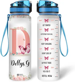 Hyturtle Personalized Butterfly Water Bottle - 32oz Motivational Water Bottle with Leak-Proof Lid, Time Marker - Custom Name Gift With Initial For Women, Butterfly Lovers On Birthday Christmas