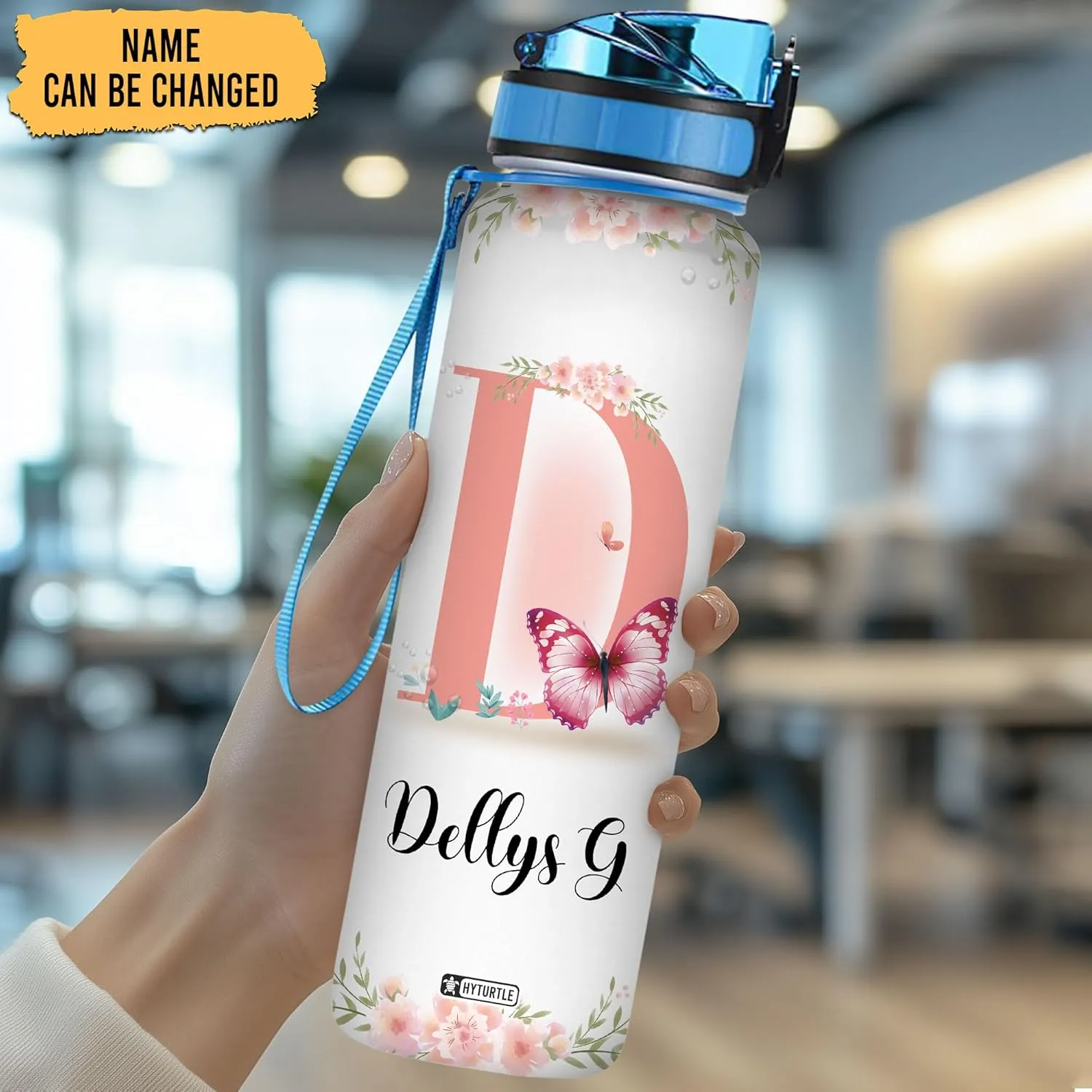 Hyturtle Personalized Butterfly Water Bottle - 32oz Motivational Water Bottle with Leak-Proof Lid, Time Marker - Custom Name Gift With Initial For Women, Butterfly Lovers On Birthday Christmas