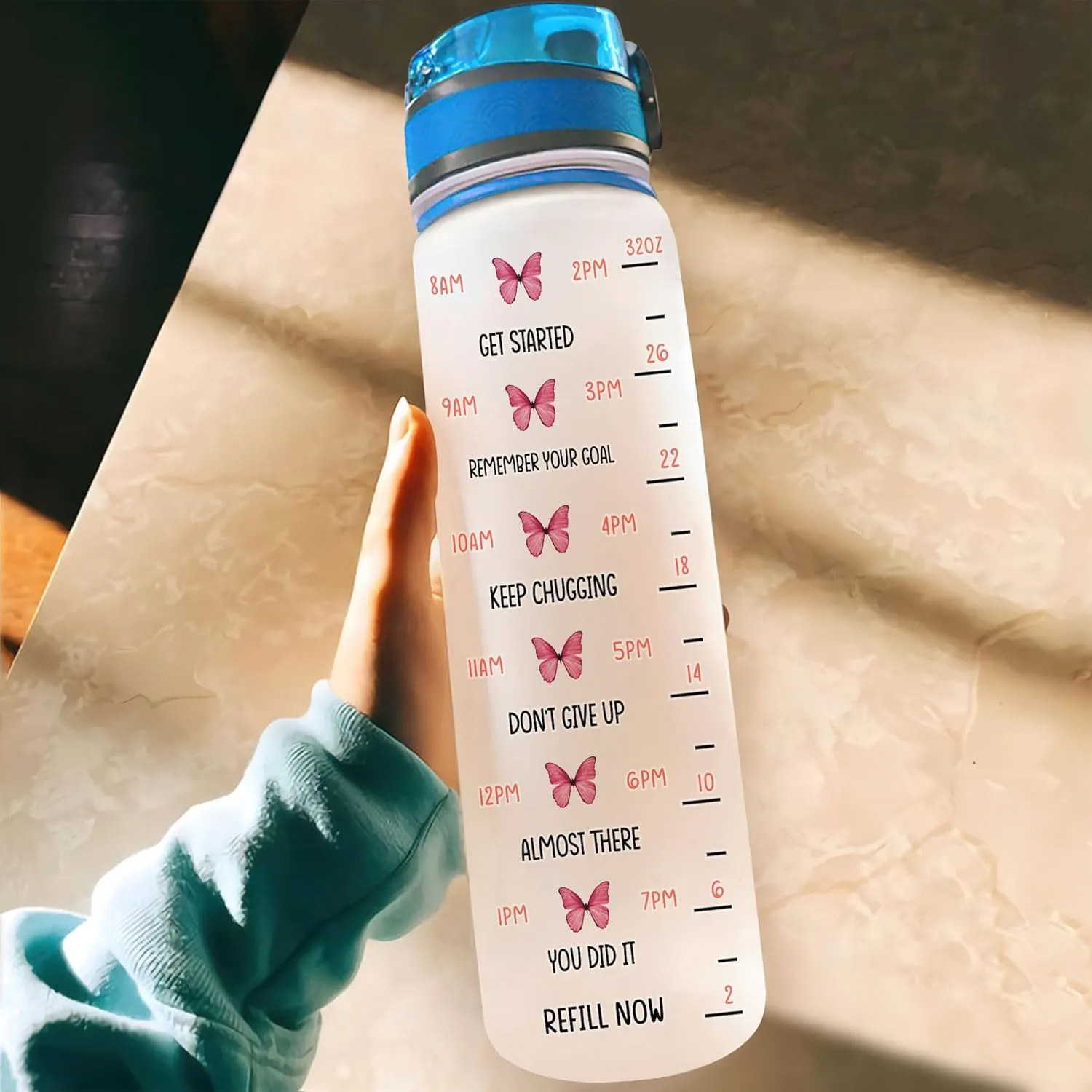 Hyturtle Personalized Butterfly Water Bottle - 32oz Motivational Water Bottle with Leak-Proof Lid, Time Marker - Custom Name Gift With Initial For Women, Butterfly Lovers On Birthday Christmas
