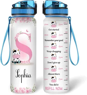 Hyturtle Personalized Cow Lovers 32 Oz 1Liter Motivational Water Bottle, Cows Customized Name Water Bottle With Time Marker, Animal Lovers Gifts For Women Girl On Birthday, Mother Day's