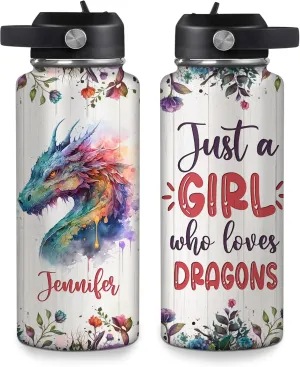 Hyturtle Personalized Dragon Water Bottle - Travel Insulated Stainless Steel Bottle with Leak-Proof Lid 18oz 32oz - Fantasy Gift for Women Girls Dragon Lovers - Birthday & Christmas Gift