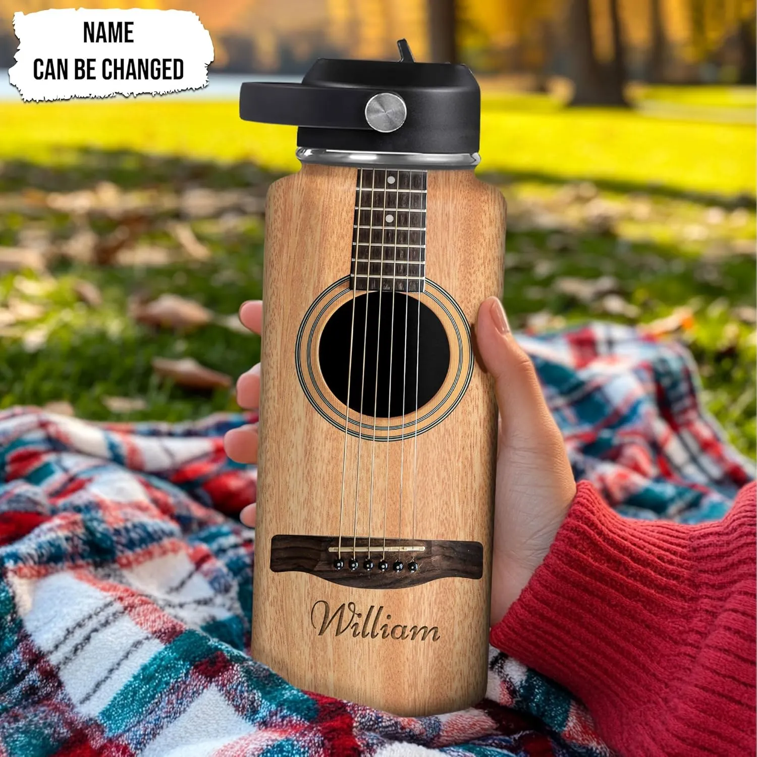 Hyturtle Personalized Guitar Water Bottle - Insulated Stainless Steel Bottle with Leak-Proof Lid 18oz 32oz - Guitarist Nutrition Facts Gift for Women Men Guitar Lovers - Music Lover Gift for Birthday