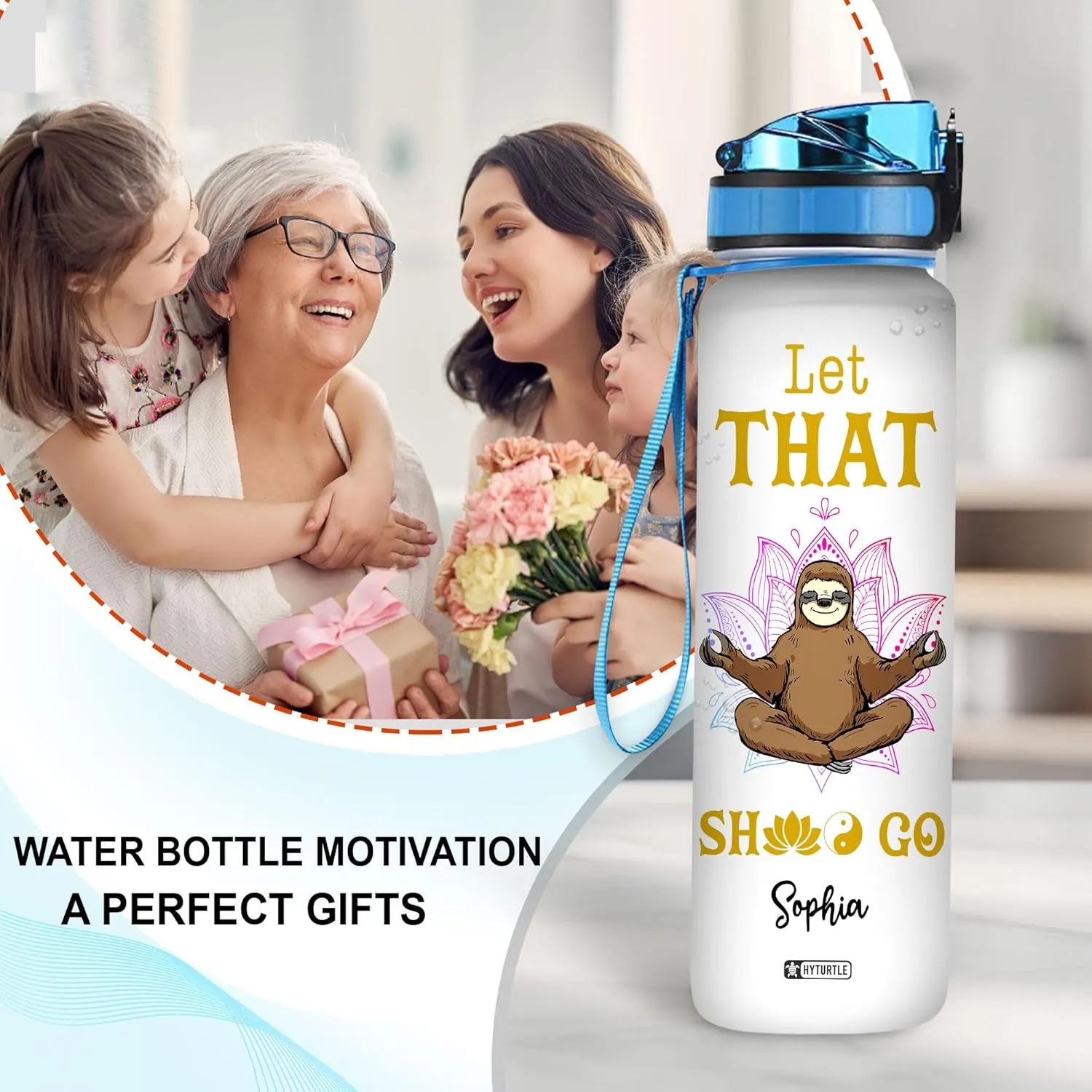 Hyturtle Personalized I Just Freaking Love Sloths 32oz Liter Motivational Water Bottle, Customized Name Tracking Water Bottle Gifts For Women, Men, Friend, Teen, Sloth Lover On Birthday, Mother's Day