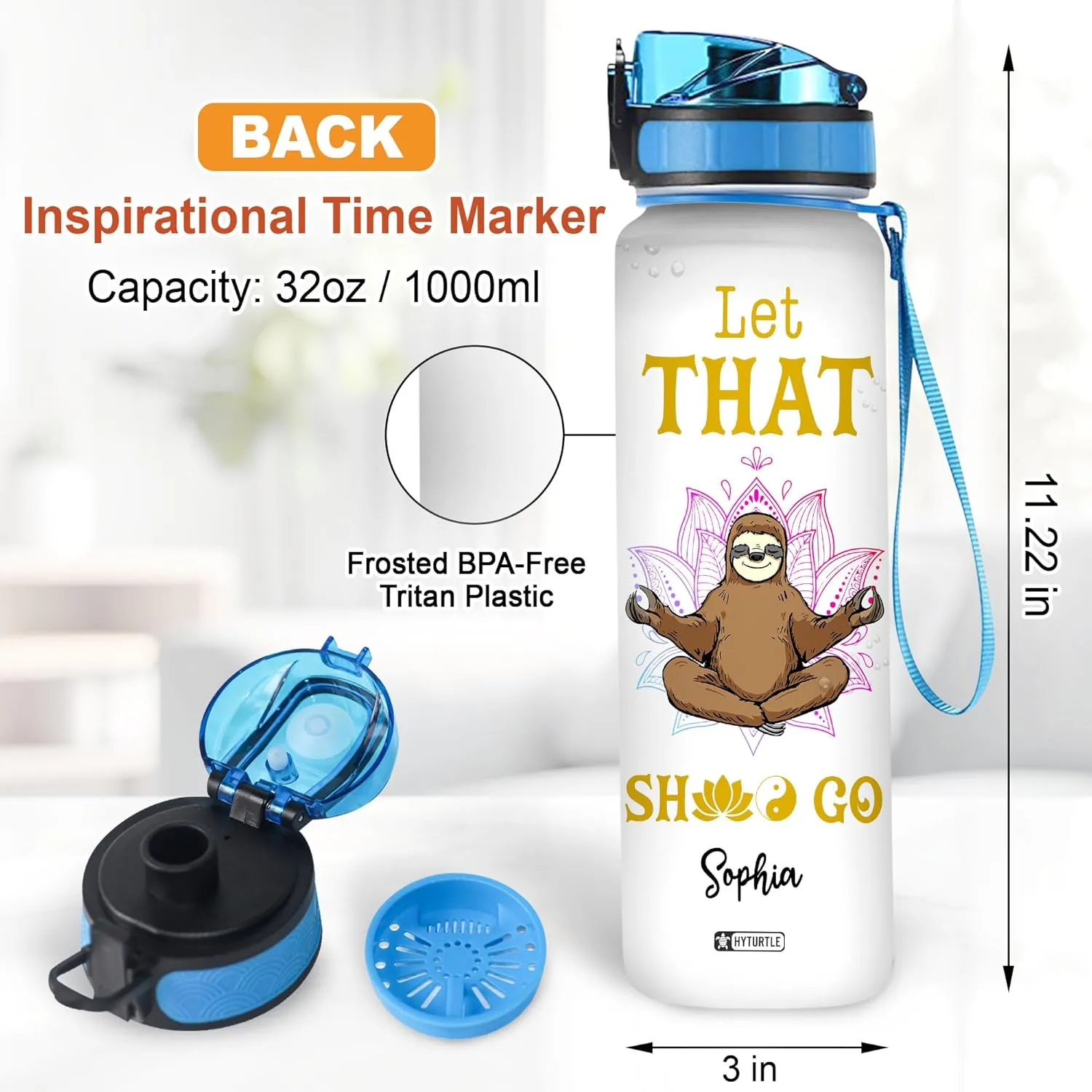 Hyturtle Personalized I Just Freaking Love Sloths 32oz Liter Motivational Water Bottle, Customized Name Tracking Water Bottle Gifts For Women, Men, Friend, Teen, Sloth Lover On Birthday, Mother's Day
