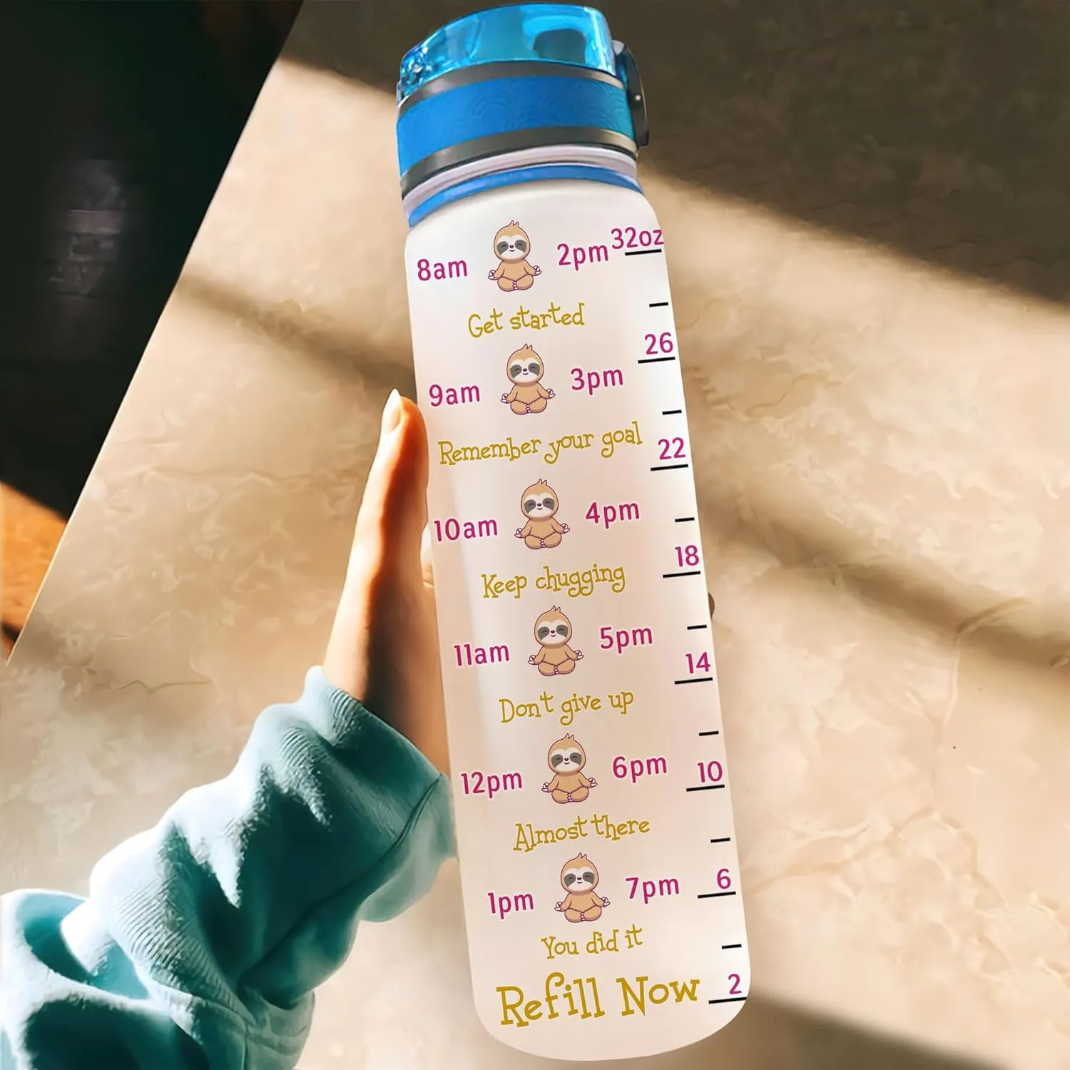 Hyturtle Personalized I Just Freaking Love Sloths 32oz Liter Motivational Water Bottle, Customized Name Tracking Water Bottle Gifts For Women, Men, Friend, Teen, Sloth Lover On Birthday, Mother's Day