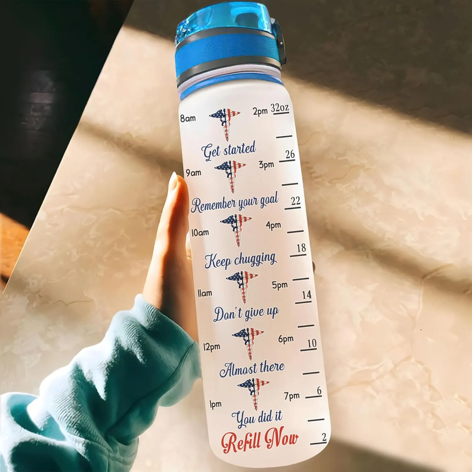 Hyturtle Personalized Nurse Water Bottle - 32oz Motivational Water Bottle with Leak-Proof Lid Time Marker - Custom Name Gift for Women Nursing Students Nurse Coworkers On Birthday Nurse's Day