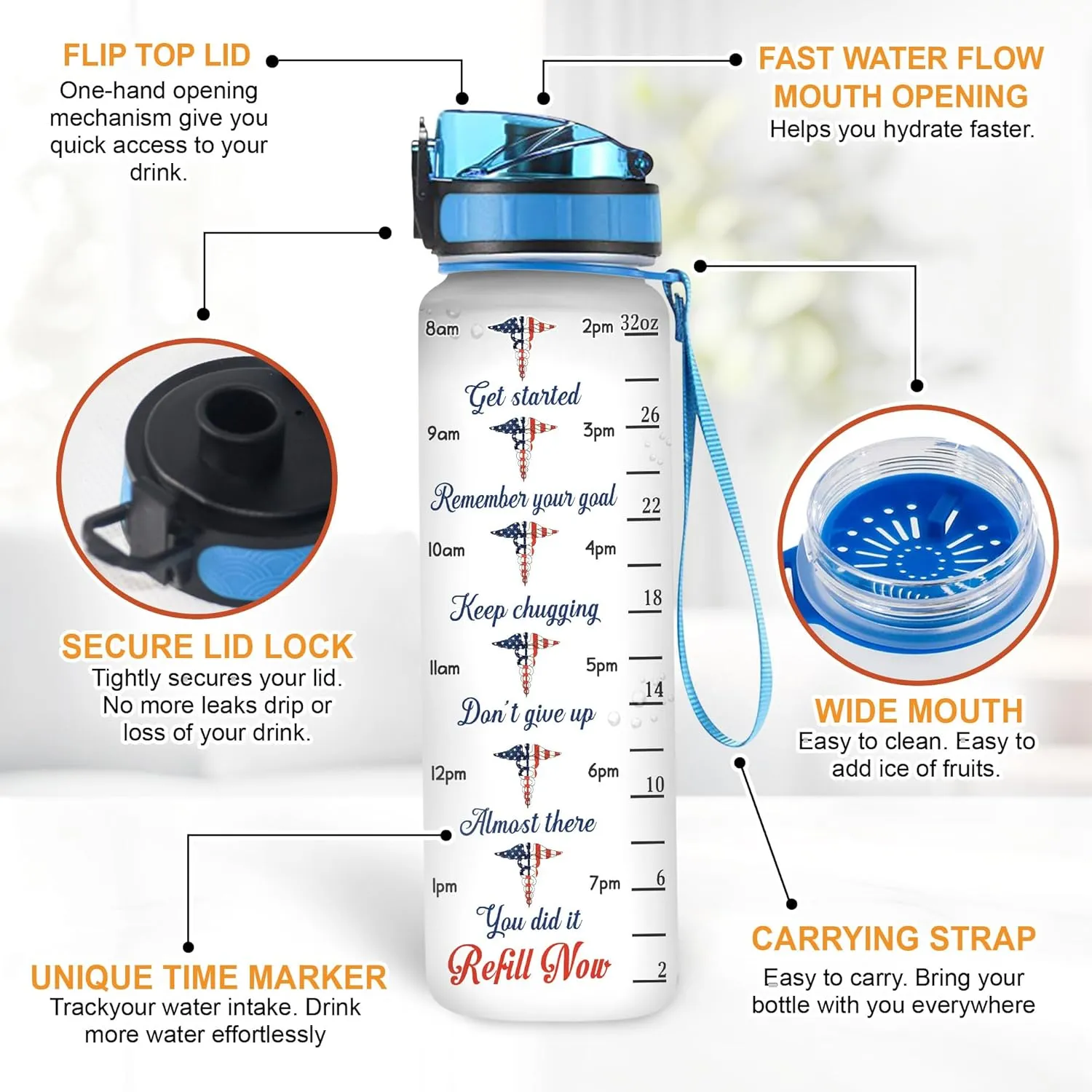 Hyturtle Personalized Nurse Water Bottle - 32oz Motivational Water Bottle with Leak-Proof Lid Time Marker - Custom Name Gift for Women Nursing Students Nurse Coworkers On Birthday Nurse's Day