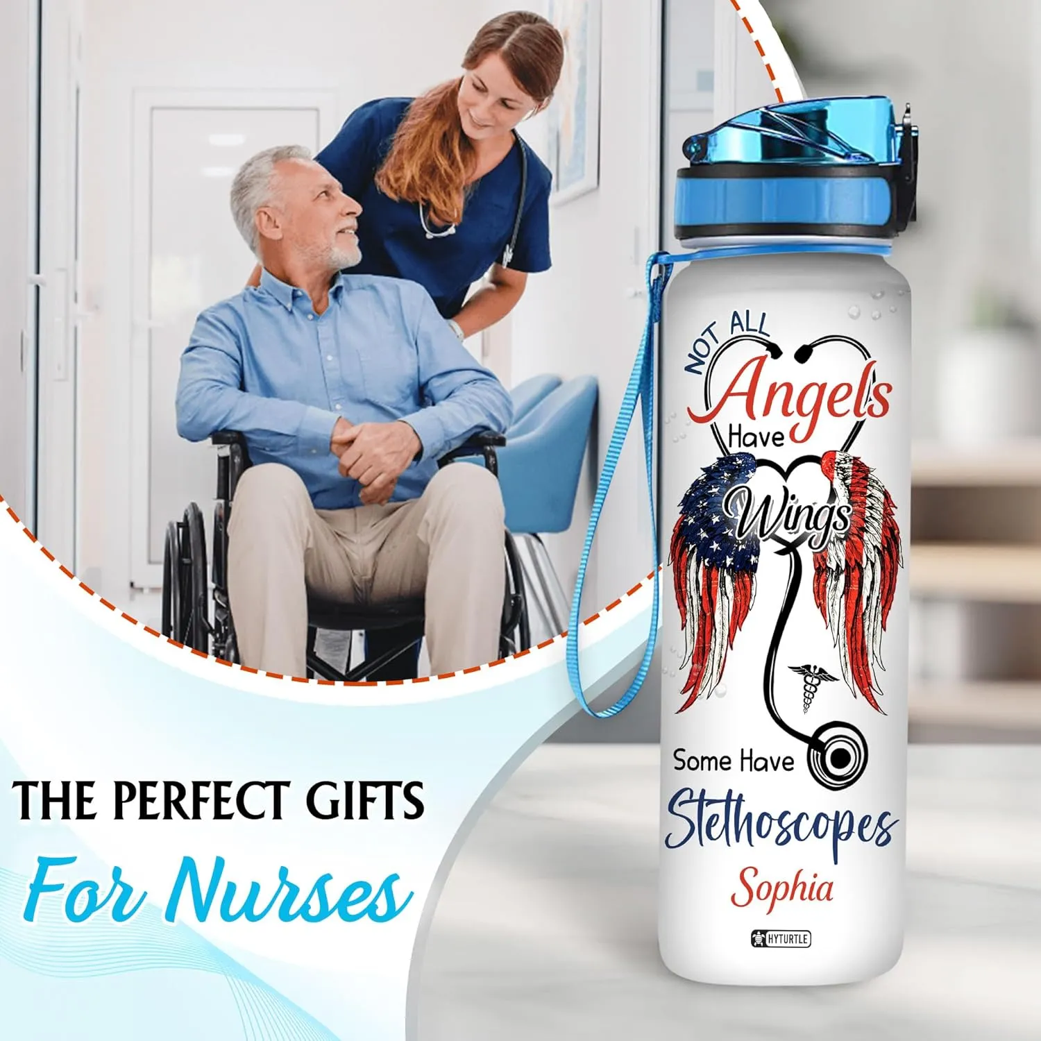 Hyturtle Personalized Nurse Water Bottle - 32oz Motivational Water Bottle with Leak-Proof Lid Time Marker - Custom Name Gift for Women Nursing Students Nurse Coworkers On Birthday Nurse's Day