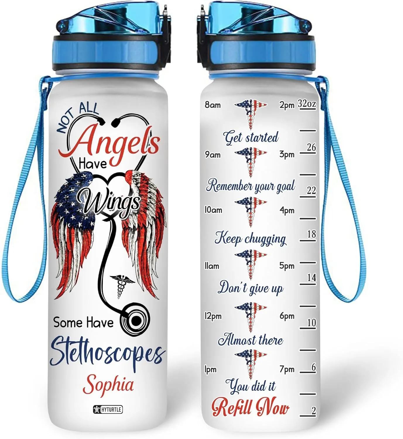 Hyturtle Personalized Nurse Water Bottle - 32oz Motivational Water Bottle with Leak-Proof Lid Time Marker - Custom Name Gift for Women Nursing Students Nurse Coworkers On Birthday Nurse's Day