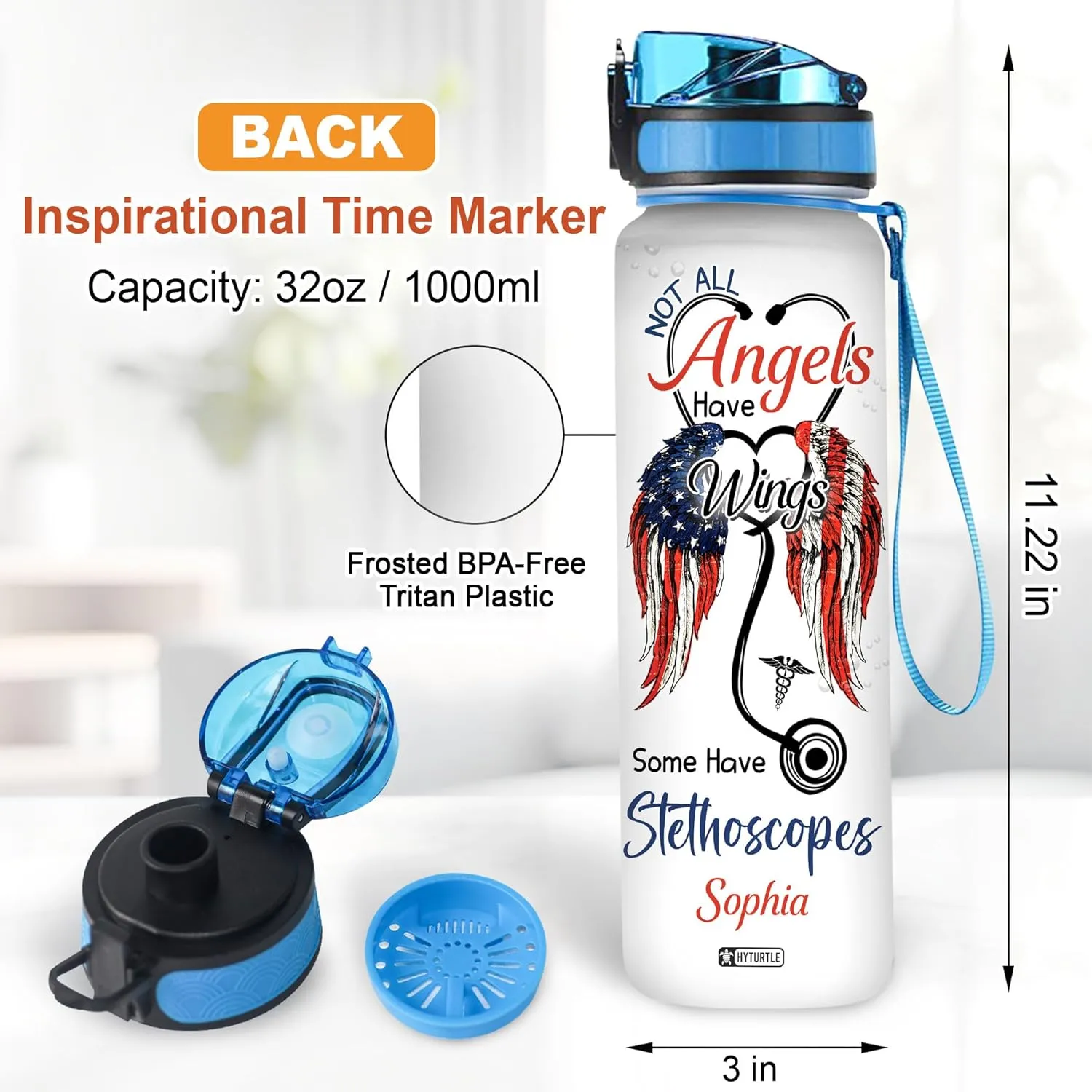 Hyturtle Personalized Nurse Water Bottle - 32oz Motivational Water Bottle with Leak-Proof Lid Time Marker - Custom Name Gift for Women Nursing Students Nurse Coworkers On Birthday Nurse's Day