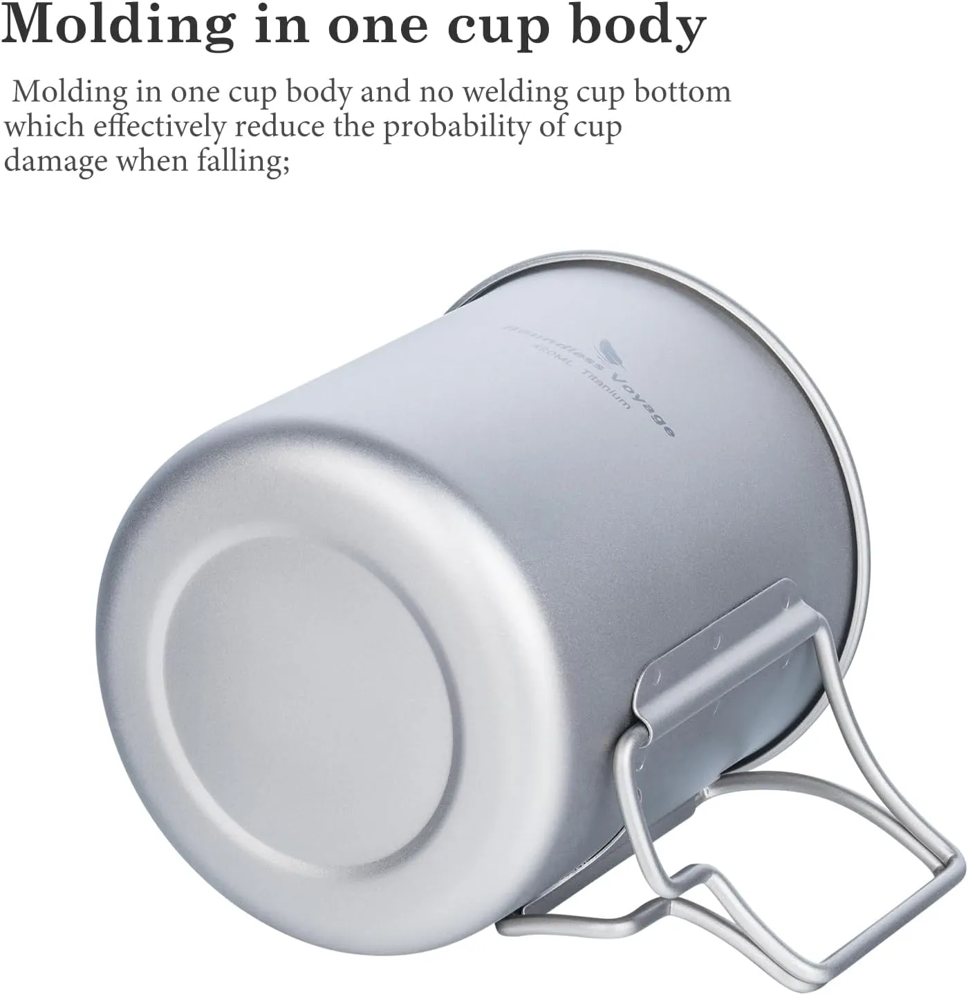 iBasingo 450ml Titanium Mug with Lid Tea Coffee Water Cup Outdoor Camping Pot Ultra-light Portable Hiking Backpacking Cooking Kit Picnic Tableware Drinkware with Foldable Handle Ti3026D