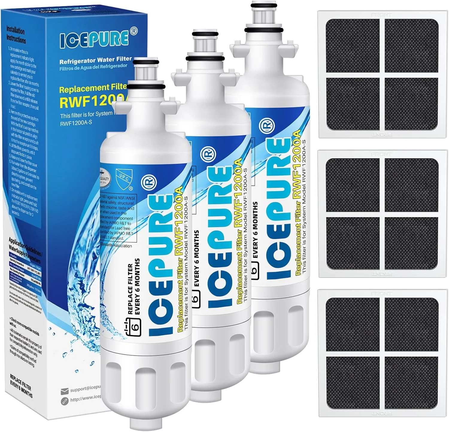 ICEPURE ADQ36006101 Replacement for LG LT700P, Kenmore Elite 9690, ADQ36006102, RFC 1200A, 46-9690 469690, ADQ36006101-S, LFXS30766S, WSL-3, FML-3, Refrigerator Water and LT120F Fresh Air Filte,3Combo