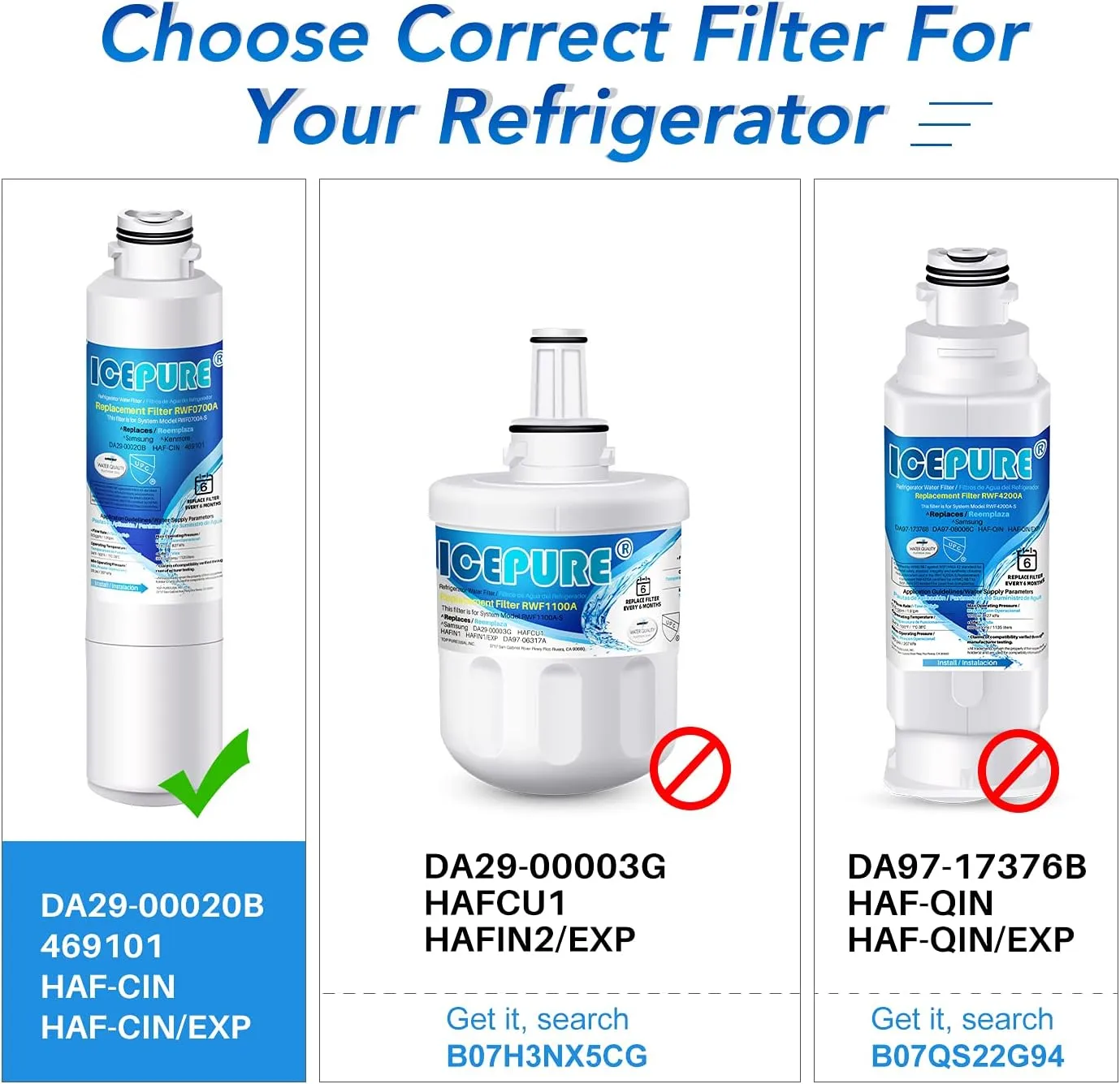 ICEPURE DA29-00020B Replacement for Samsung Water Filter HAF-CIN/EXP HAF-CIN DA29-00020B-1 RF28HMEDBSR RF263BEAESR RS25J500DSR RF263TEAESG RWF0700A HDX FMS-2 DA97-08006A-1 RF4287HARS RF28HFEDBSR 3PACK