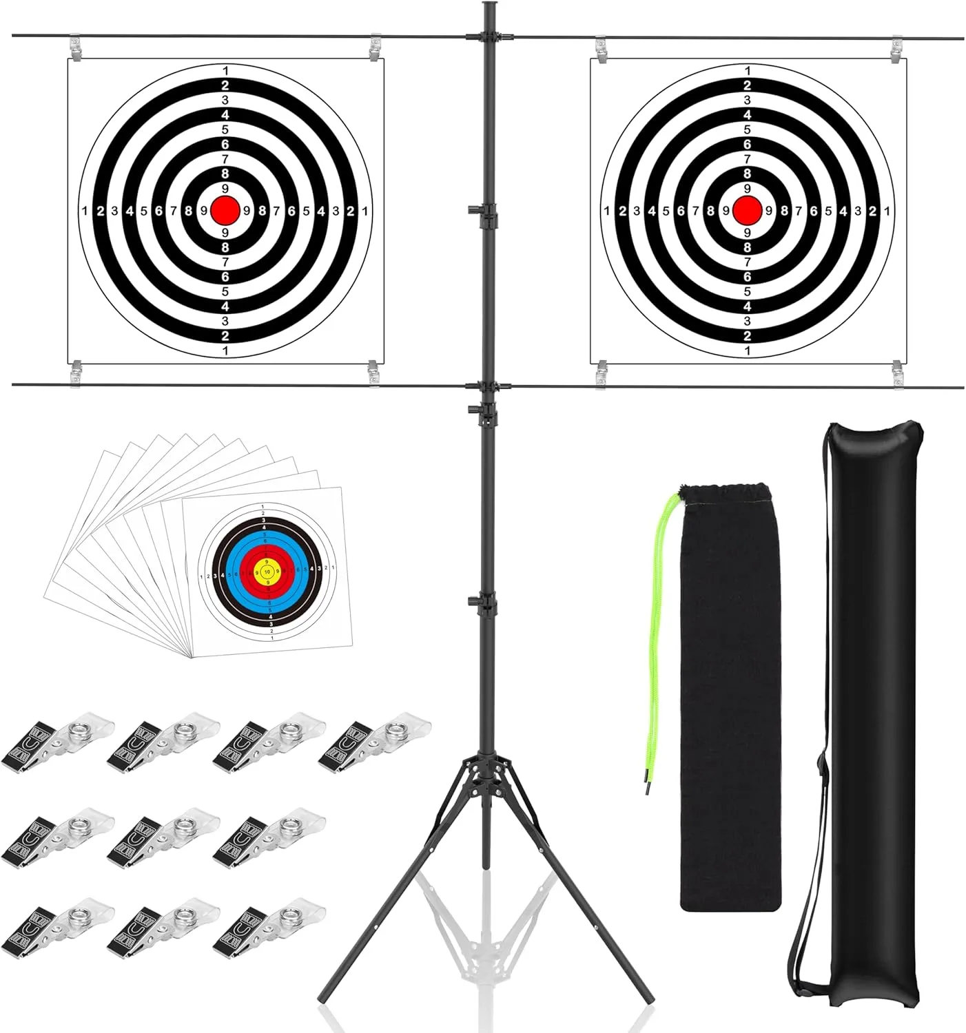 Ideagle Adjustable Paper Target Stand with 10 Clips,10 Bullseye Targets, Shooting Target Stand for BB Gun, Airsoft and Pellet Target Practice