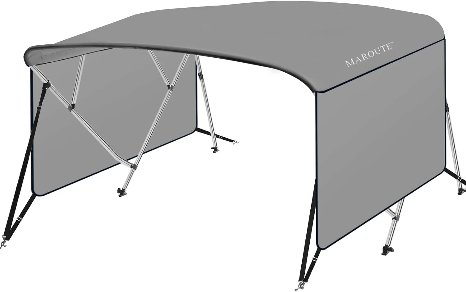 IDEALHOUSE 4 Bow Bimini Tops for Boat Cover with 1” Aluminum Alloy Frame, Include 2 Straps, 2 Adjustable Rear Support Pole, Zippered Storage Boot, PU Coating Canvas（8'L x 54" H x 73"-78" W ，Gray ）