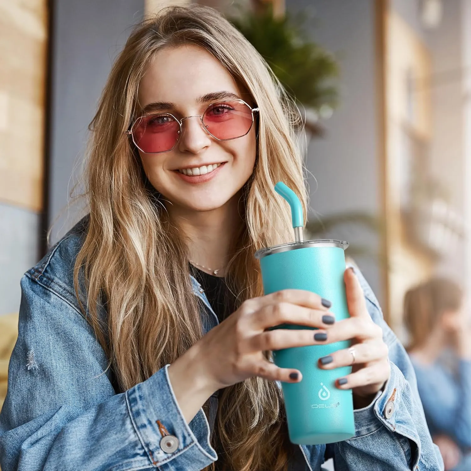 Ideus 24oz Insulated Travel Coffee Tumbler, Coffee Cups with Lids and Straw, Stainless Steel Coffee Mug, Double Wall Vacuum Flask for Adult Men and Women, Sky Blue