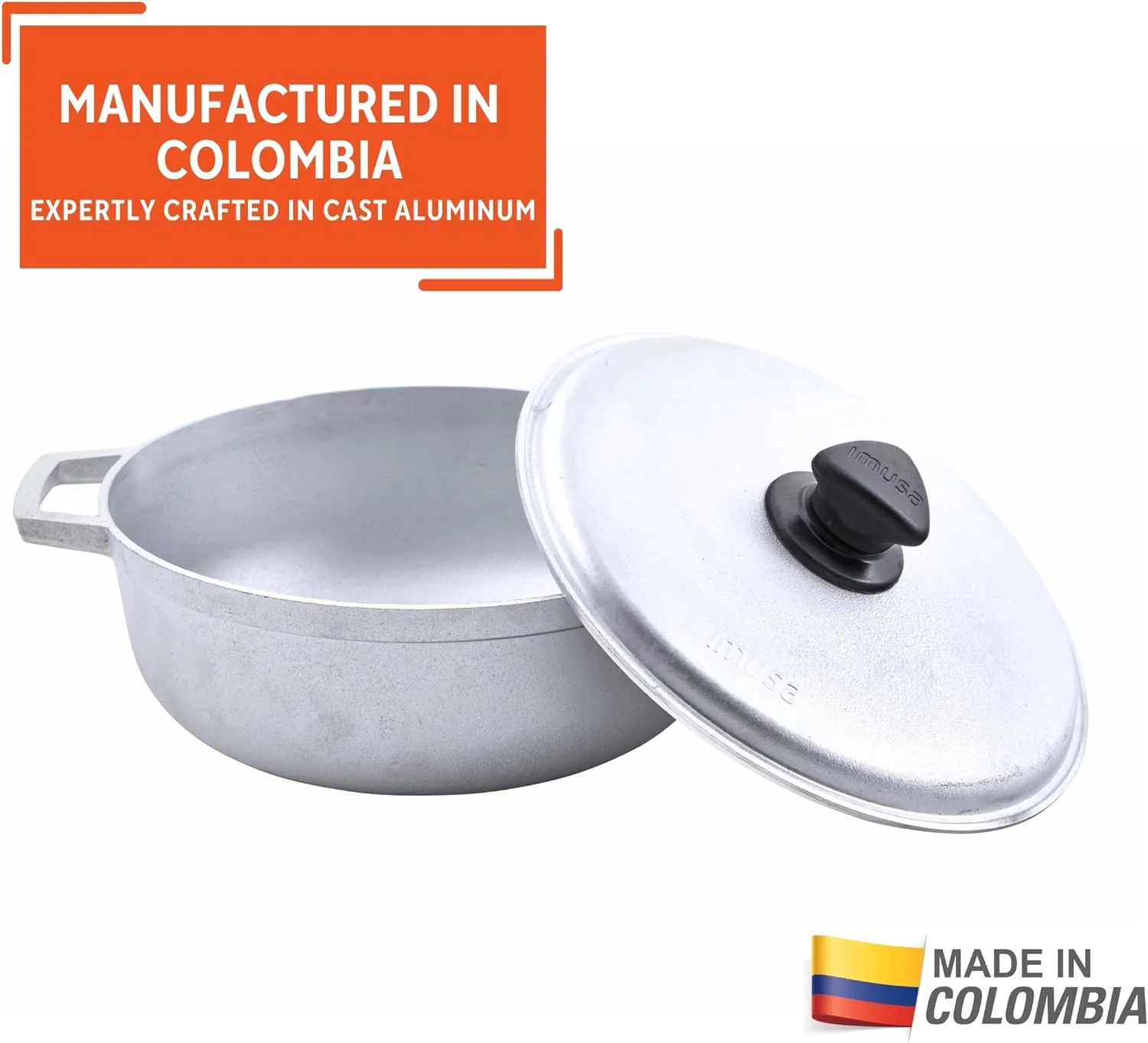 IMUSA Traditional Caldero made in Colombia with Lid, 4.8 Quart, Silver