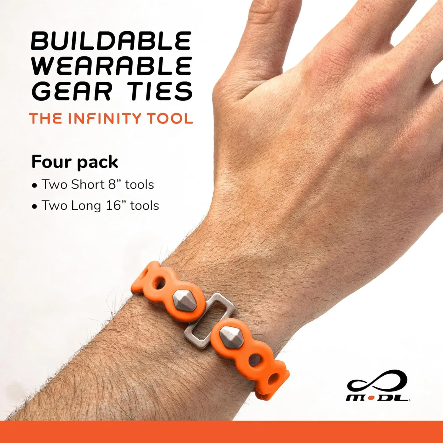 Infinity Tool™ 2.0 Modular Straps (4-Pack) - Flexible Multi-Tool, Gear Strap, Wearable Gadget for Outdoor Adventure, Survival, Camping, Travel, EDC