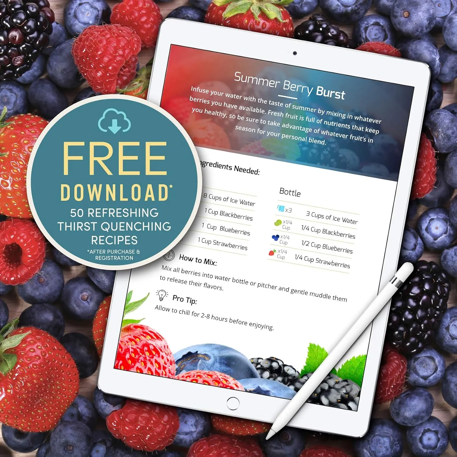 Infusion Pro 24 oz Fruit Infuser Water Bottle, 2 Pack, Flip Top Lid, Insulated Sleeve & Fruit Infused Water eBook : Bottom Loading Infuser
