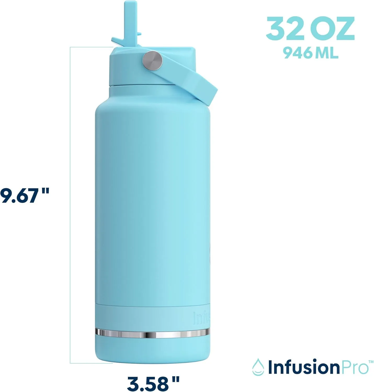 Infusion Pro Fruit Infuser Water Bottle with Straw Lid (32 oz) Stainless Steel Vacuum Insulated : 50 Recipe Fruit Infusion eBook : More Flavor : Easy Cleaning : Great Gift