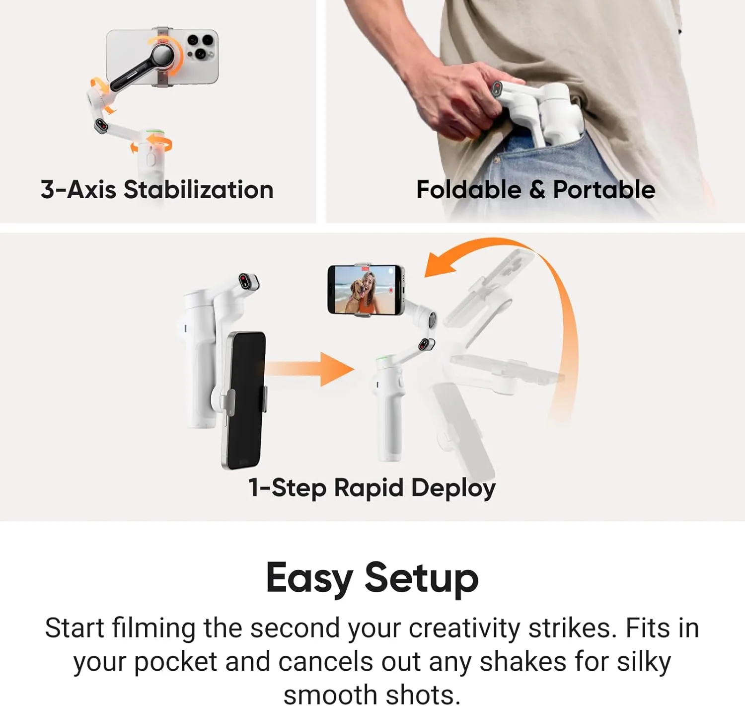 Insta360 Flow 2 Pro Creator Bundle White - Foldable AI Phone Gimbal, Apple DockKit, 360º Pan Tracking, Free Tilt Mode, Built-In Tripod/Selfie Stick, Portable Vlog/Travel Stabilizer, Spotlight, MagSafe