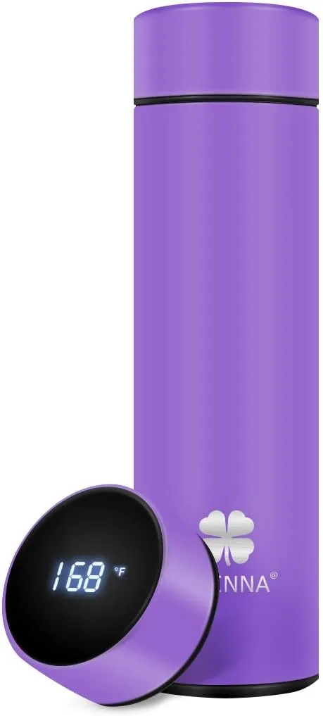 Insulated bottle,Coffee bottle,Tea Infuser Bottle,Smart Sports Water Bottle with LED Temperature Display,Double Wall Vacuum Insulated Water Bottle, Stay Hot for 24 Hrs,Cold for 24 Hrs (Purple)