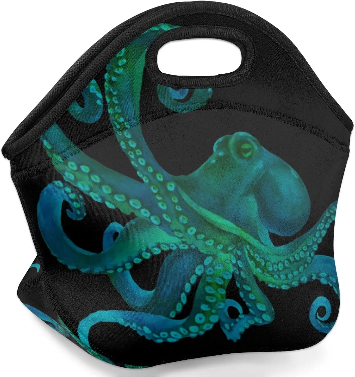 Insulated Neoprene Lunch Bag for Women Men Kids Watercolor Green Sea Octopus Lunch Box Reusable Small Lunch Tote Bag Cooler Bag for School Work Picnic