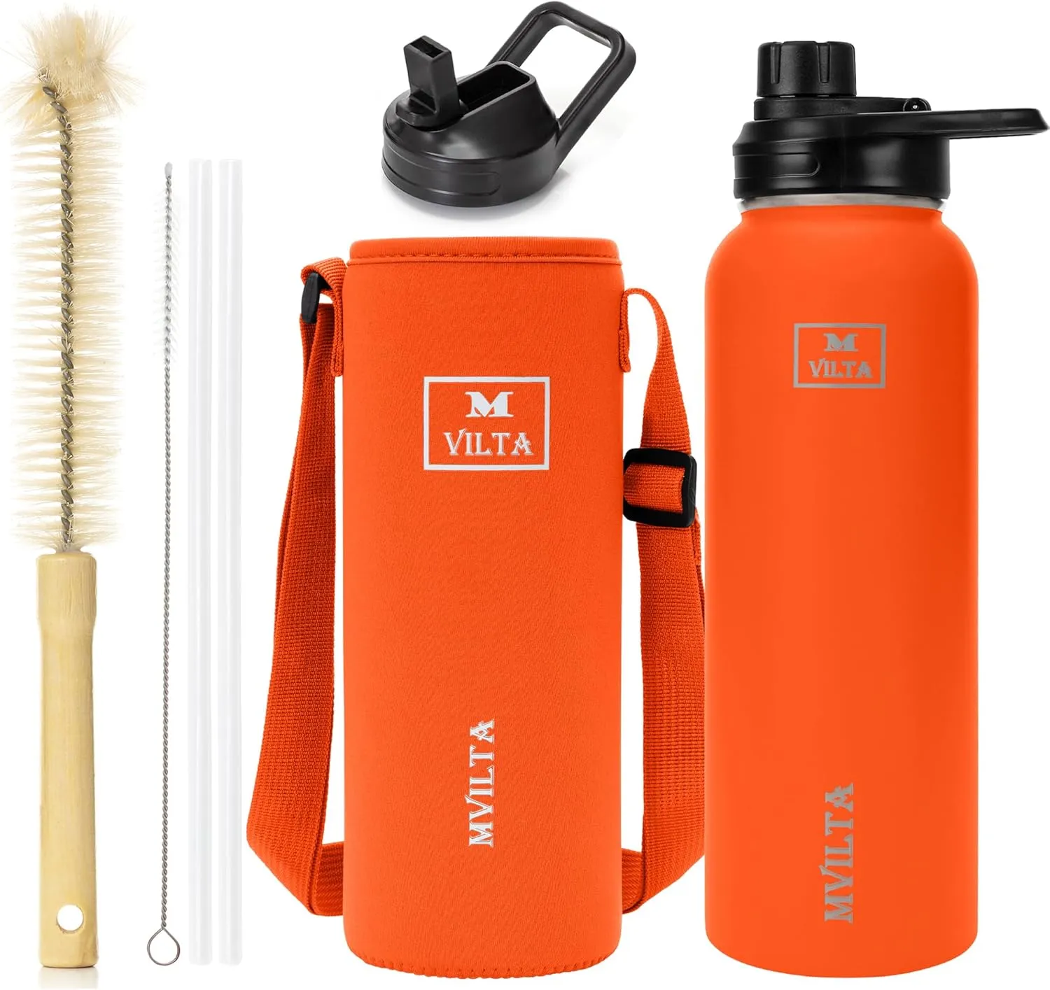 Insulated Stainless Steel Water Bottle-Double Walled Vacuum Reusable Sports Water Bottle With Free Bottle Accessories - Ice: Up to 24 Hrs. Hot: Up to 12 Hrs. 40oz Fire Orange
