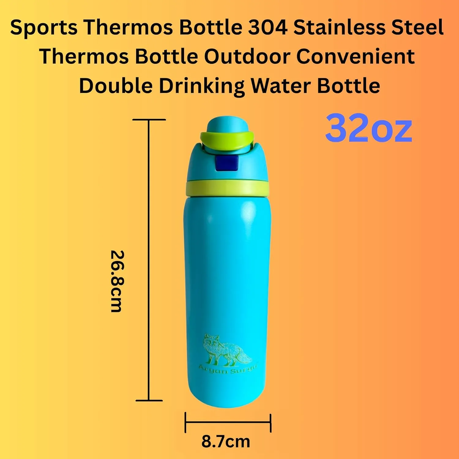Insulated Stainless Steel Water Bottle with push-button lid with lock and Straw for Sports and Travel, BPA-Free Sports Water Bottle, 32 oz (Light Blue)