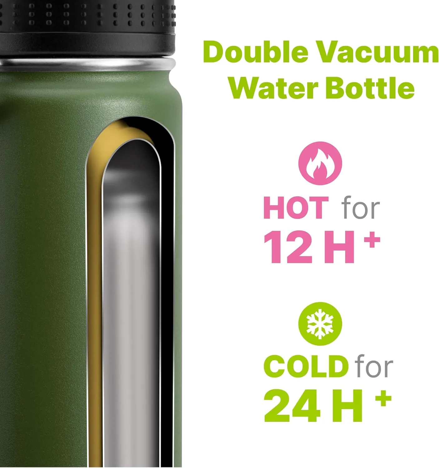 Insulated Water Bottle 2 Pack-16 oz Stainless Steel Vacuum Sports Water Bottle Wide Mouth Flask with Leakproof Spout Lid (Navy-Grass Green)