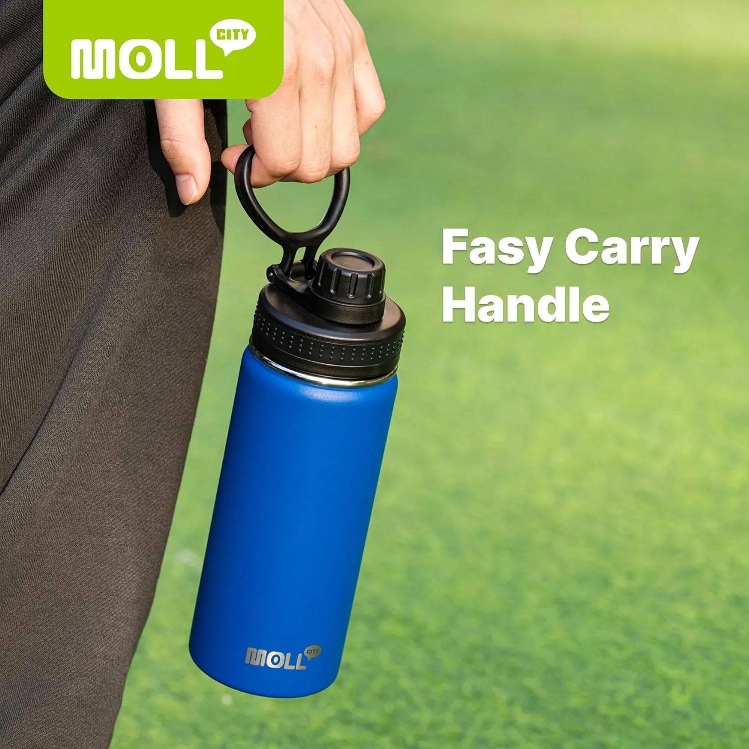 Insulated Water Bottle 2 Pack-16 oz Stainless Steel Vacuum Sports Water Bottle Wide Mouth Flask with Leakproof Spout Lid (Navy-Grass Green)