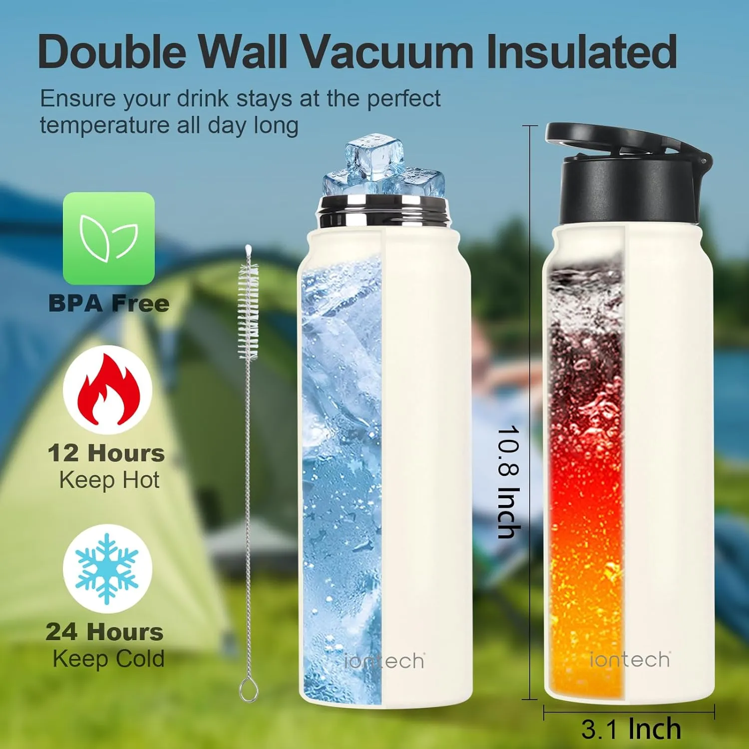 Insulated Water Bottle with Magnetic Phone Holder Compatible with MagSafe and iPhone, Double-Sided Magnet, Stainless Steel Water Bottle Phone Mount for Sports Travel, Hot 12H Cold 24H, 27oz (White)