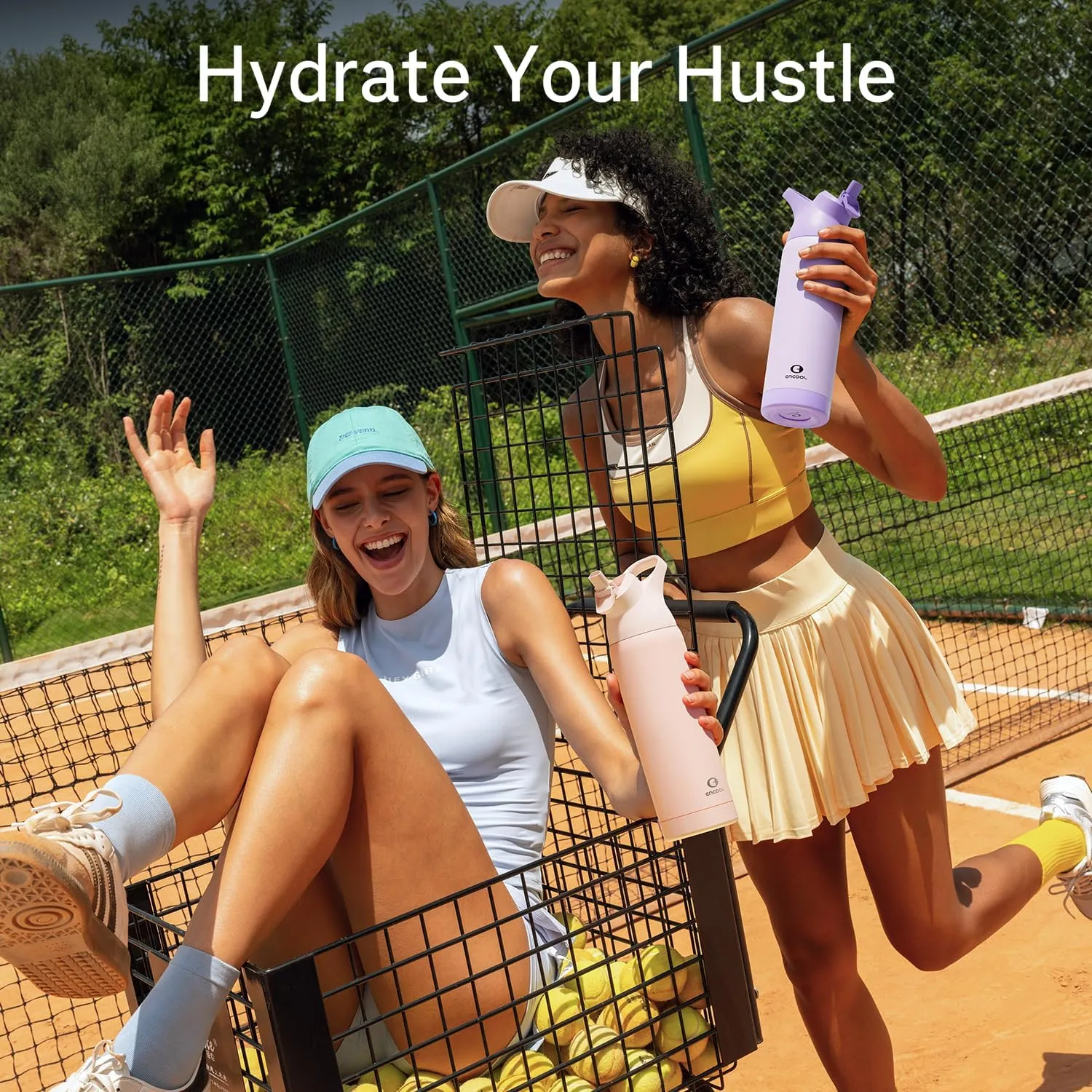 Insulated Water Bottle with Straw - Encool Stainless Steel Water Bottle, Reusable Leakproof and BPA-Free for Sports, Travel, Cold for 24 Hours, 24 oz, Snowflake