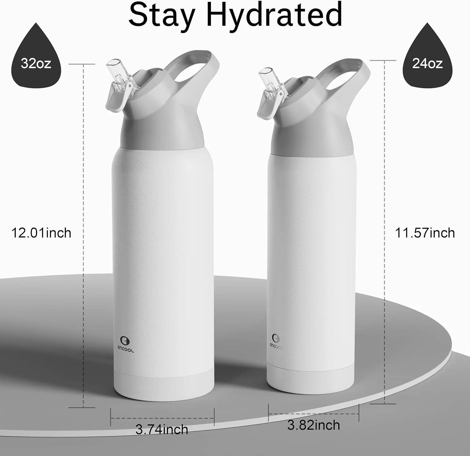 Insulated Water Bottle with Straw - Encool Stainless Steel Water Bottle, Reusable Leakproof and BPA-Free for Sports, Travel, Cold for 24 Hours, 24 oz, Snowflake