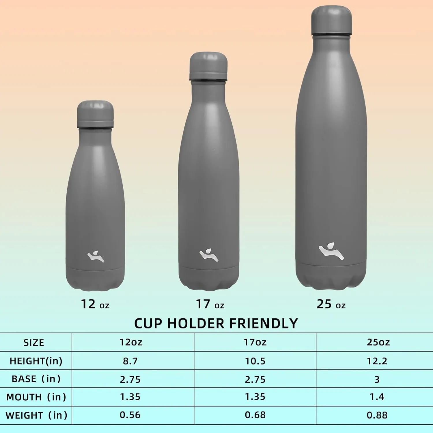 Insulated Water Bottles,17 oz Double Wall Stainless Steel Vacumm Metal Flask for Sports Travel,Gray