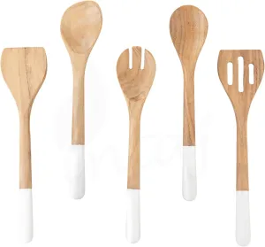 INTAJ Premium Teak Wooden Spoons for Cooking – 5-Piece Kitchen Utensils Set, Durable & Nonstick Safe, Eco-Friendly,Ergonomic Stir, Mix, Scrape & Serve – Ideal for Nonstick,Cast Iron & Ceramic Cookware