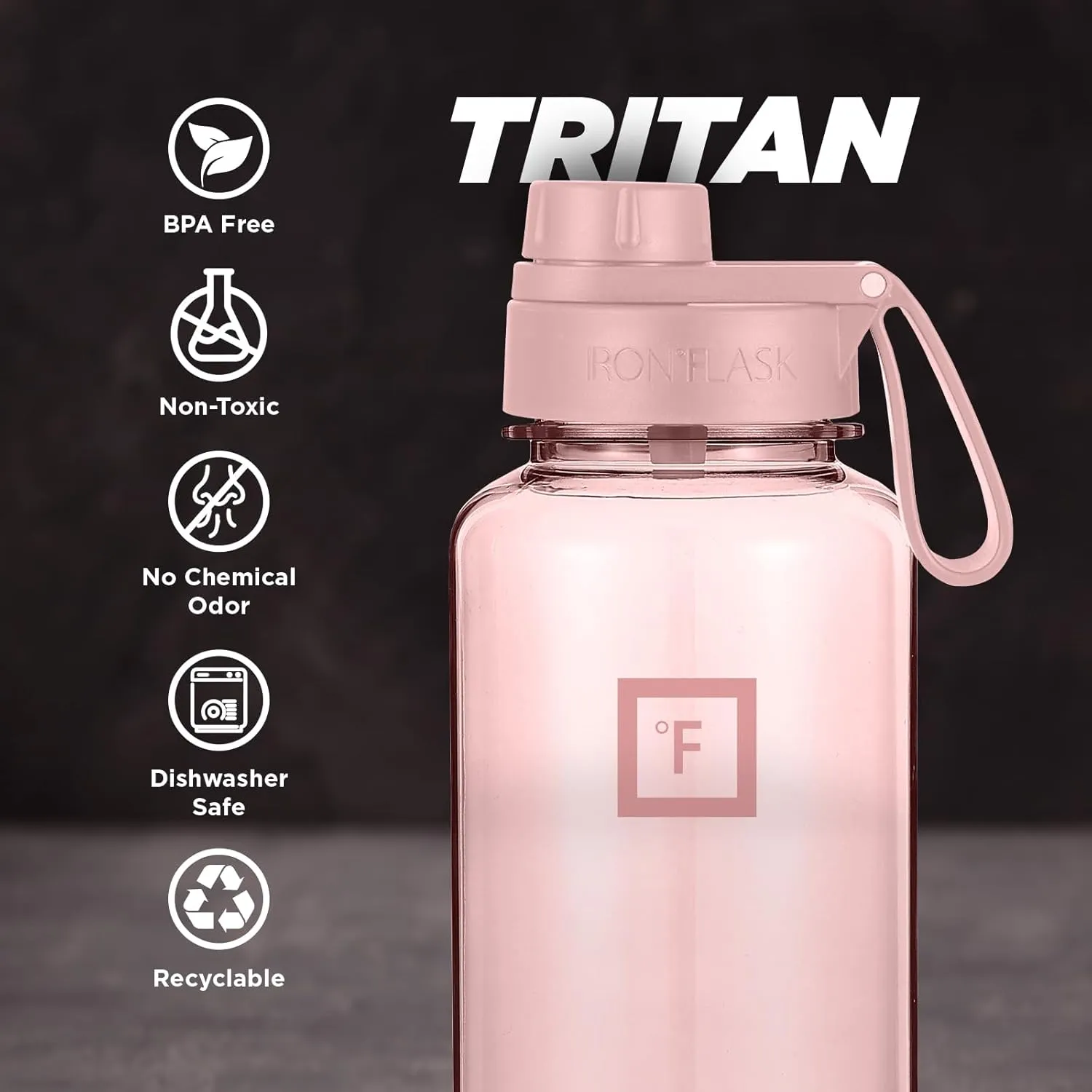 IRON °FLASK Clear Tritan Trekker Water Bottle with Chug Lid & Rubber Boot - Leak Proof & Lightweight for Gym, Hiking, Sports - Dishwasher Safe, BPA Free Plastic - Pink Marshmallow, 32 Oz