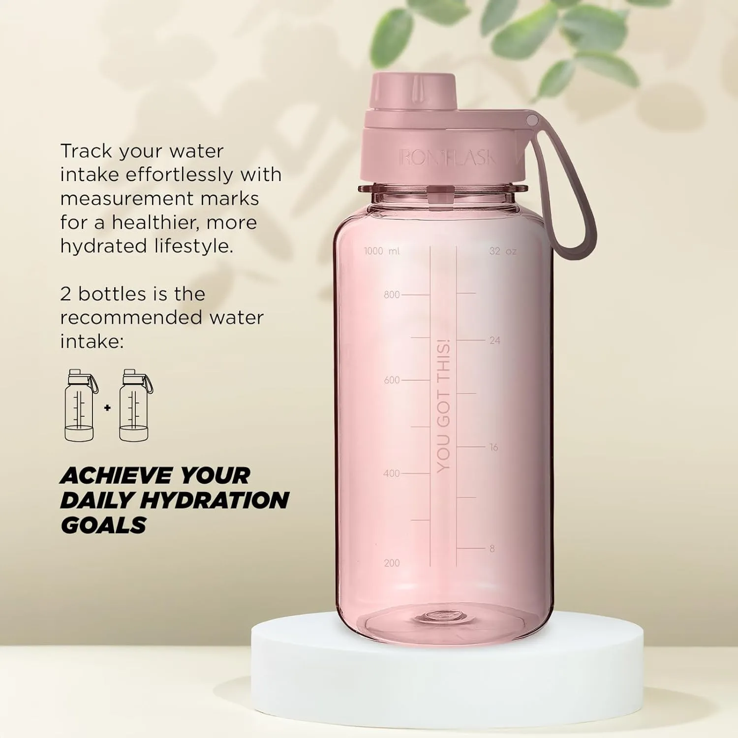 IRON °FLASK Clear Tritan Trekker Water Bottle with Chug Lid & Rubber Boot - Leak Proof & Lightweight for Gym, Hiking, Sports - Dishwasher Safe, BPA Free Plastic - Pink Marshmallow, 32 Oz