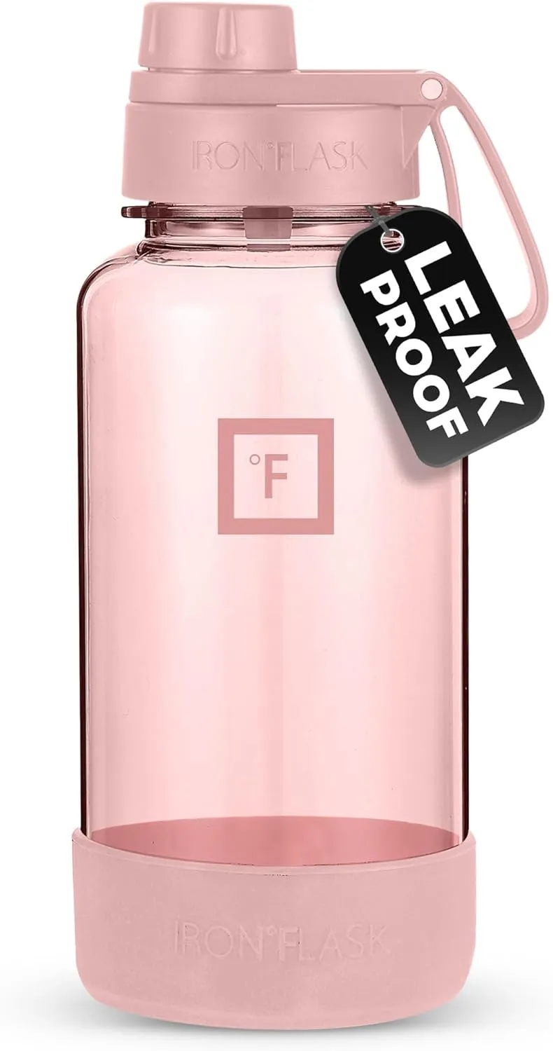 IRON °FLASK Clear Tritan Trekker Water Bottle with Chug Lid & Rubber Boot - Leak Proof & Lightweight for Gym, Hiking, Sports - Dishwasher Safe, BPA Free Plastic - Pink Marshmallow, 32 Oz