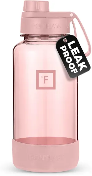 IRON °FLASK Clear Tritan Trekker Water Bottle with Chug Lid & Rubber Boot - Leak Proof & Lightweight for Gym, Hiking, Sports - Dishwasher Safe, BPA Free Plastic - Pink Marshmallow, 32 Oz