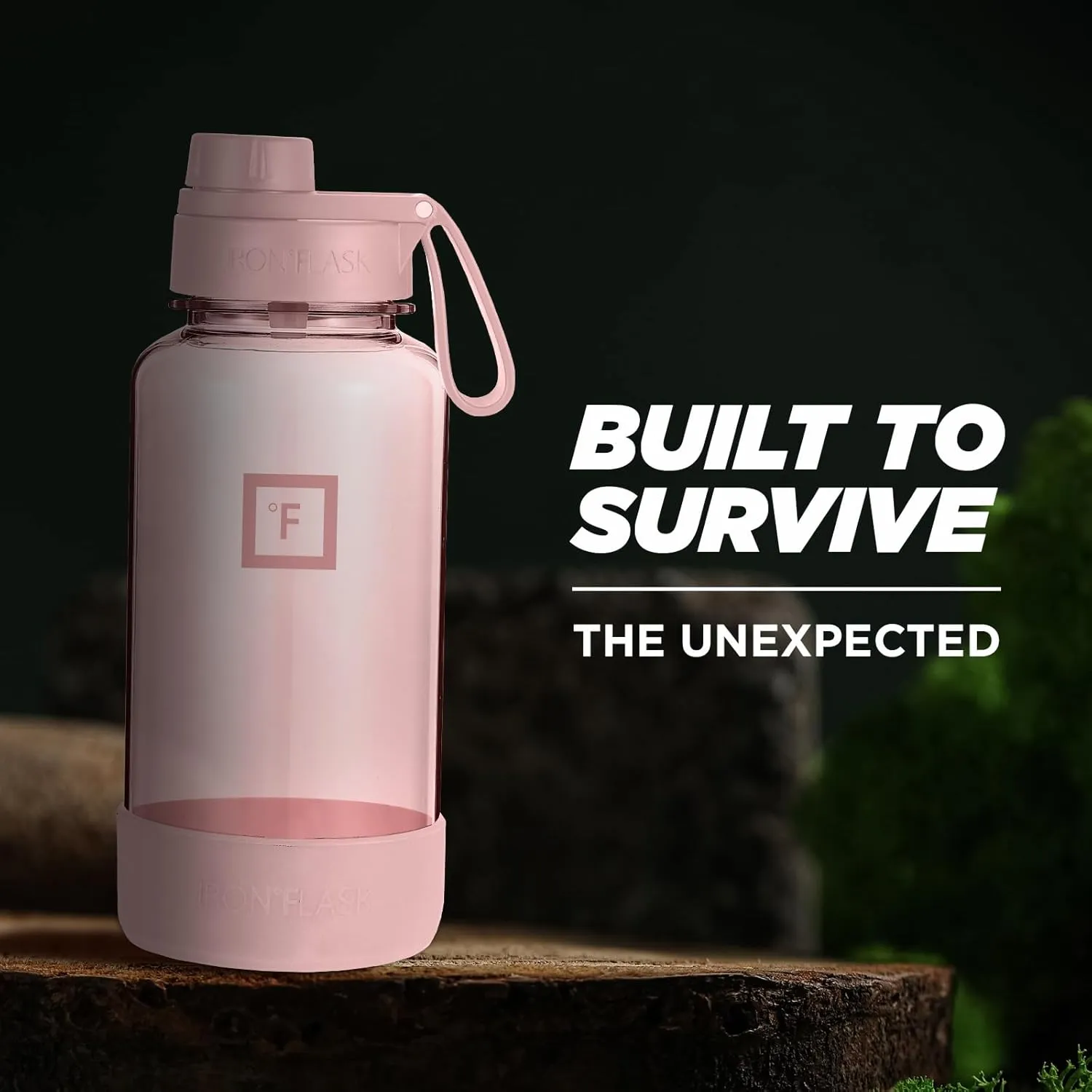 IRON °FLASK Clear Tritan Trekker Water Bottle with Chug Lid & Rubber Boot - Leak Proof & Lightweight for Gym, Hiking, Sports - Dishwasher Safe, BPA Free Plastic - Pink Marshmallow, 32 Oz