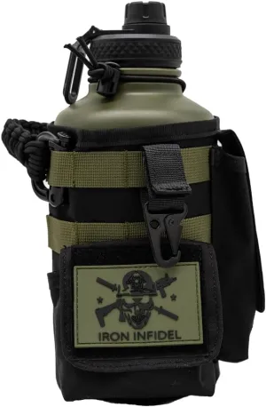 Iron Infidel Battle Bottle - Half Gallon Insulated Water Bottle with Paracord Handle, Large 64 oz Stainless Steel Water Jug with Rugged, Removable Sleeve for Keys, Wallet & Phone (Widowmaker 2L)