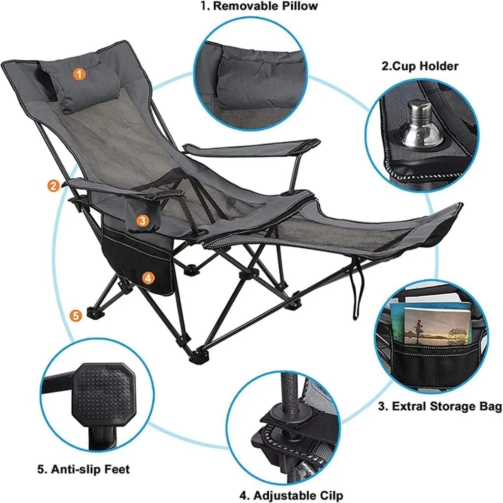 IRYZE Outdoor Chair Folding Camping Chair Folding Recliner Chair Camping Folding Chair Beach Sun Patio Chaise Lounge Chair Pool Lawn Lounger Camping Chair Foldable Chair (Color : Blue)