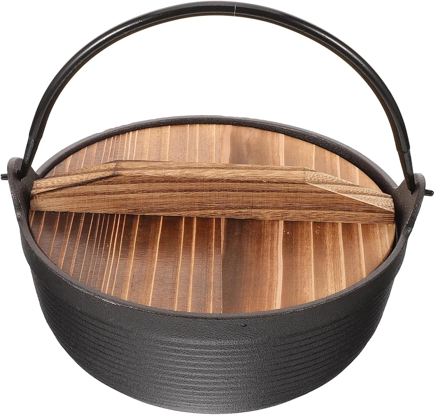 Japanese Iron Soup Pot with Wooden Lid Nonstick Cooking Pot for Camping Outdoor Use Cast Iron Design for Noodles Stews More