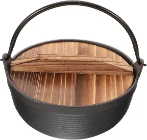 Japanese Iron Soup Pot with Wooden Lid Nonstick Cooking Pot for Camping Outdoor Use Cast Iron Design for Noodles Stews More